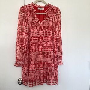 Loft, size SM, cream and red dress